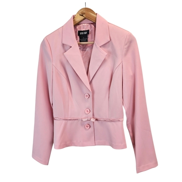 Vintage 90s Byer Too Bow 3 Button Blazer S Pastel Pink Coquette Y2K Soft Girl - Picture 3 of 12